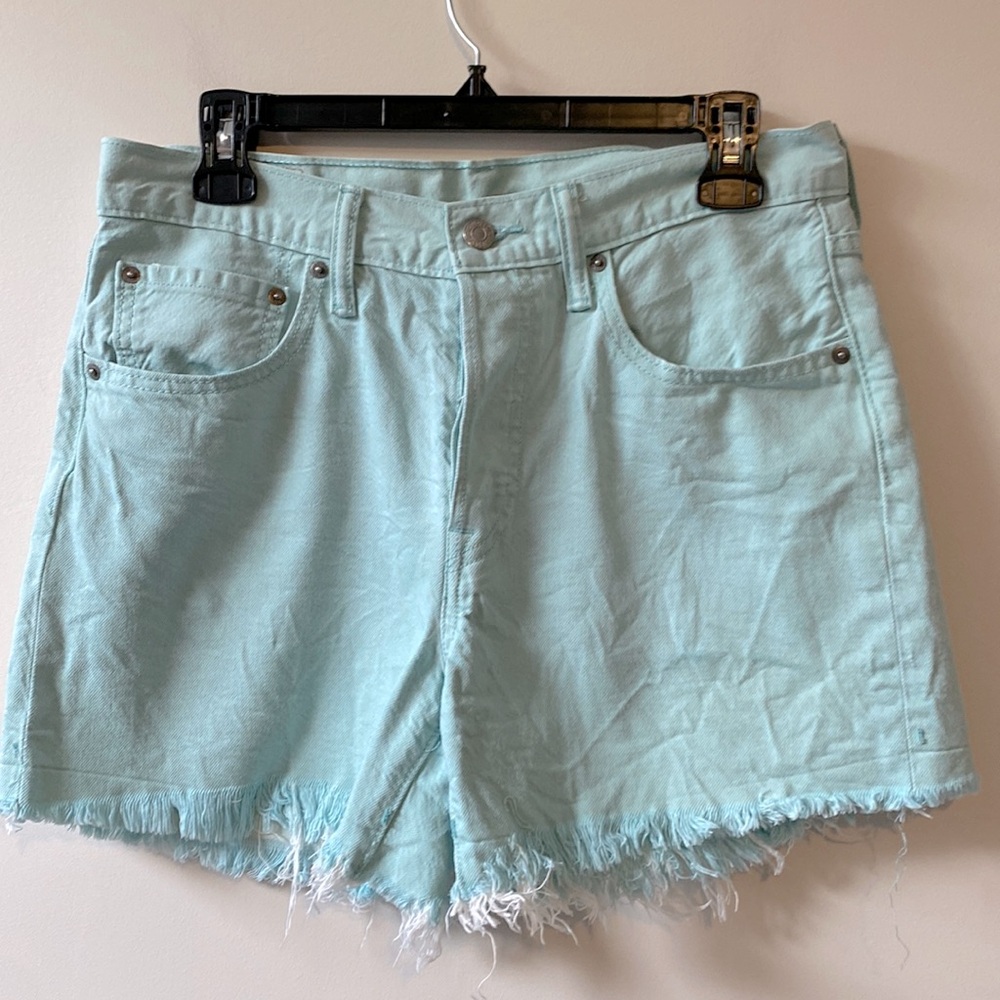 Light Blue Frayed Hem Women's Denim Shorts